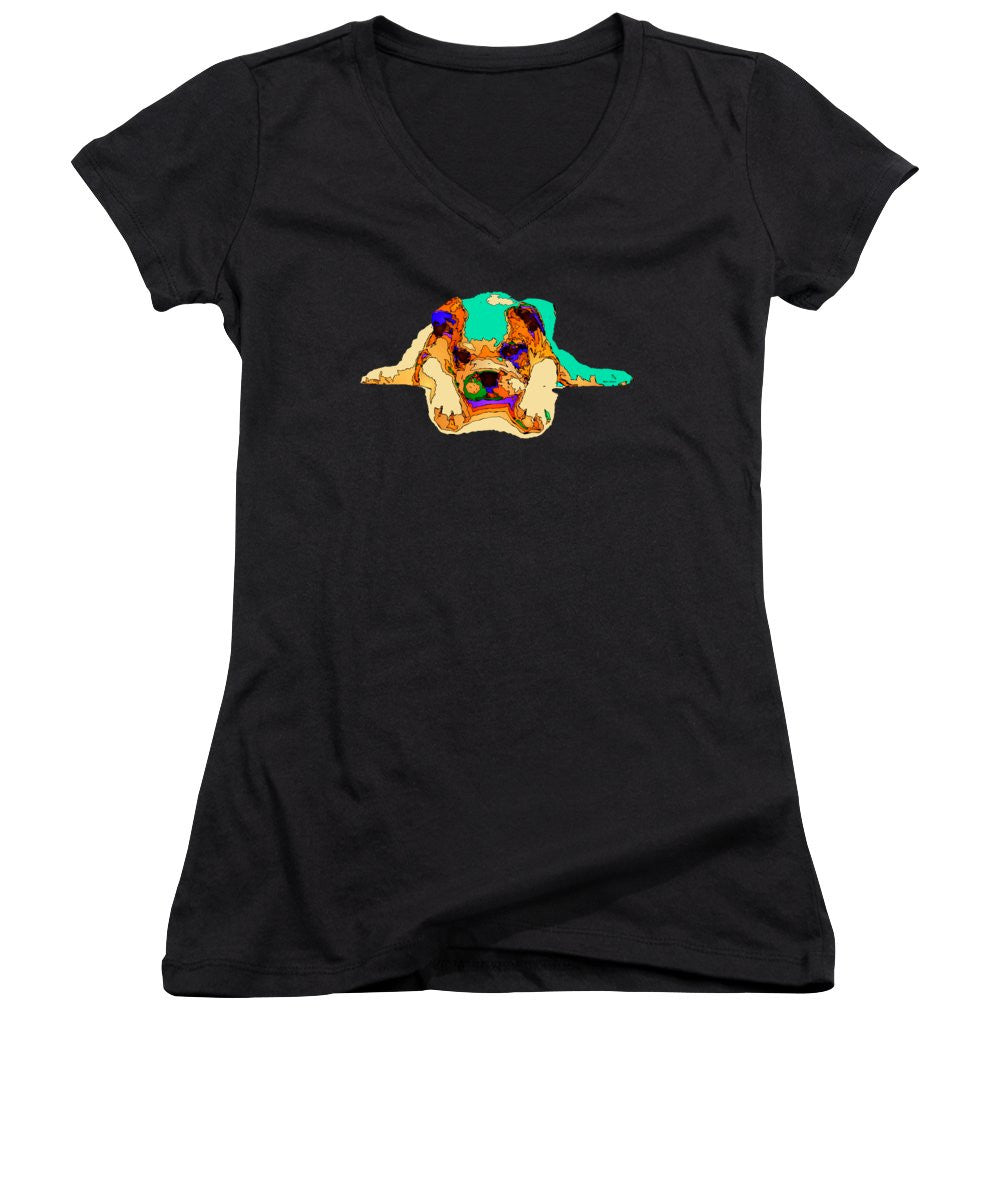 Women's V-Neck T-Shirt (Junior Cut) - Waiting For You. Dog Series