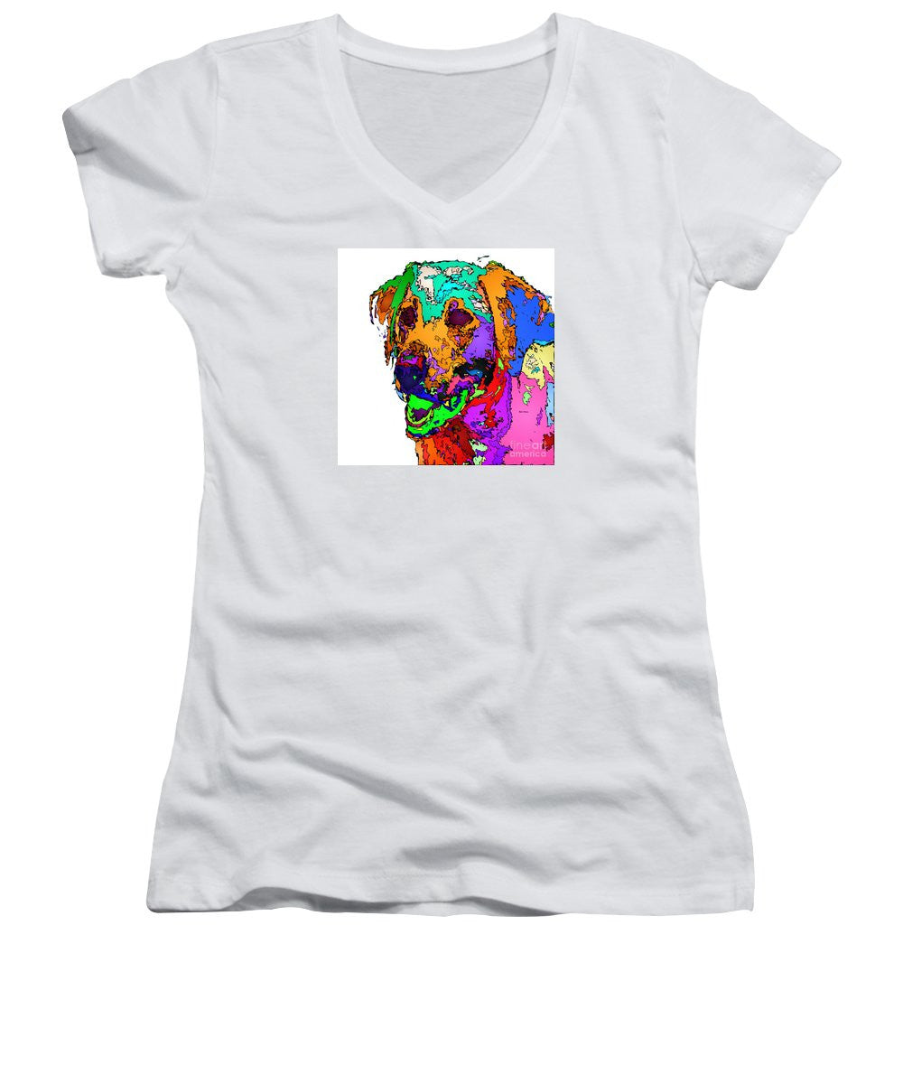 Women's V-Neck T-Shirt (Junior Cut) - Want To Go For A Walk. Pet Series