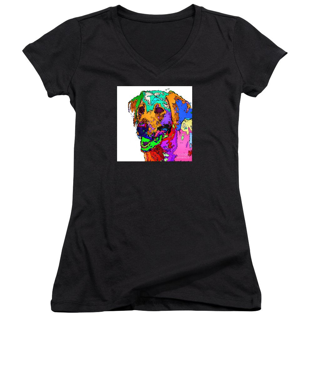 Women's V-Neck T-Shirt (Junior Cut) - Want To Go For A Walk. Pet Series