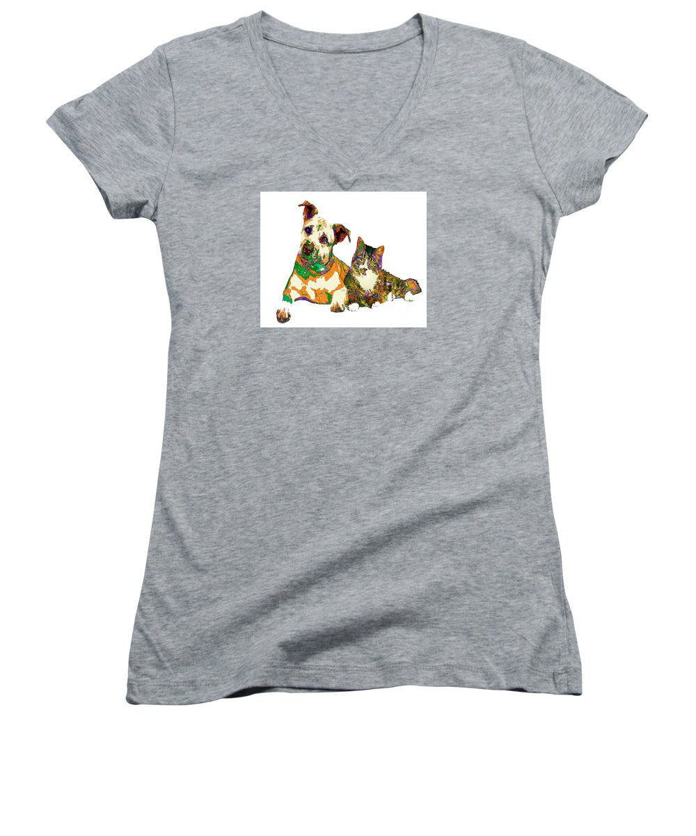 Women's V-Neck T-Shirt (Junior Cut) - We Make People Happy For A Living. Pet Series