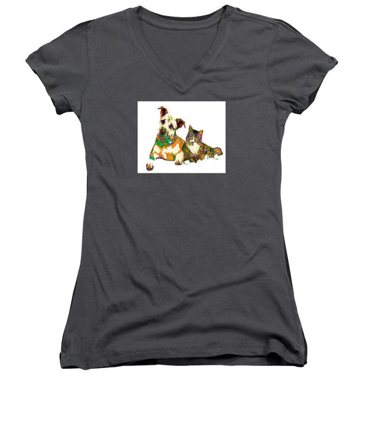 Women's V-Neck T-Shirt (Junior Cut) - We Make People Happy For A Living. Pet Series