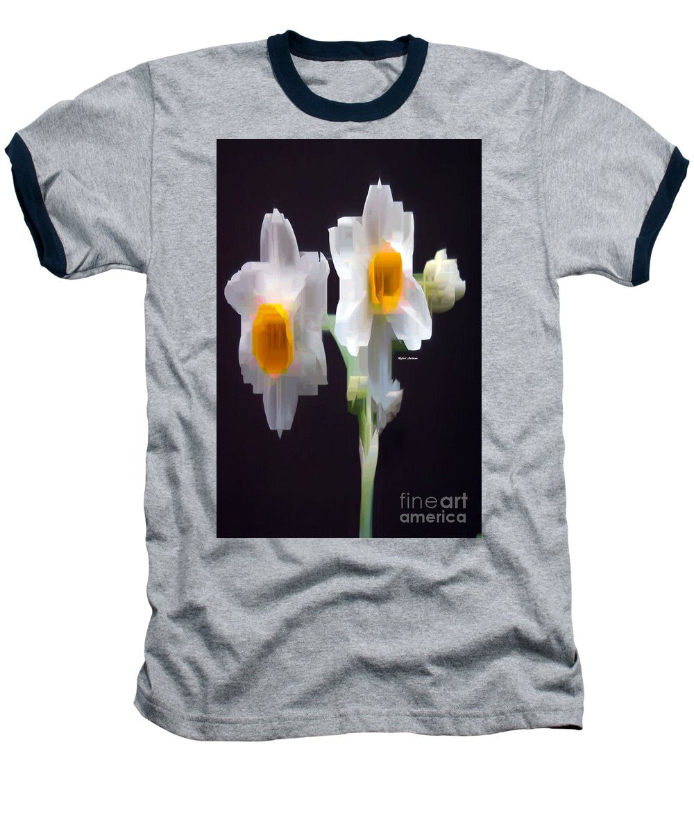 Baseball T-Shirt - White And Yellow Flower