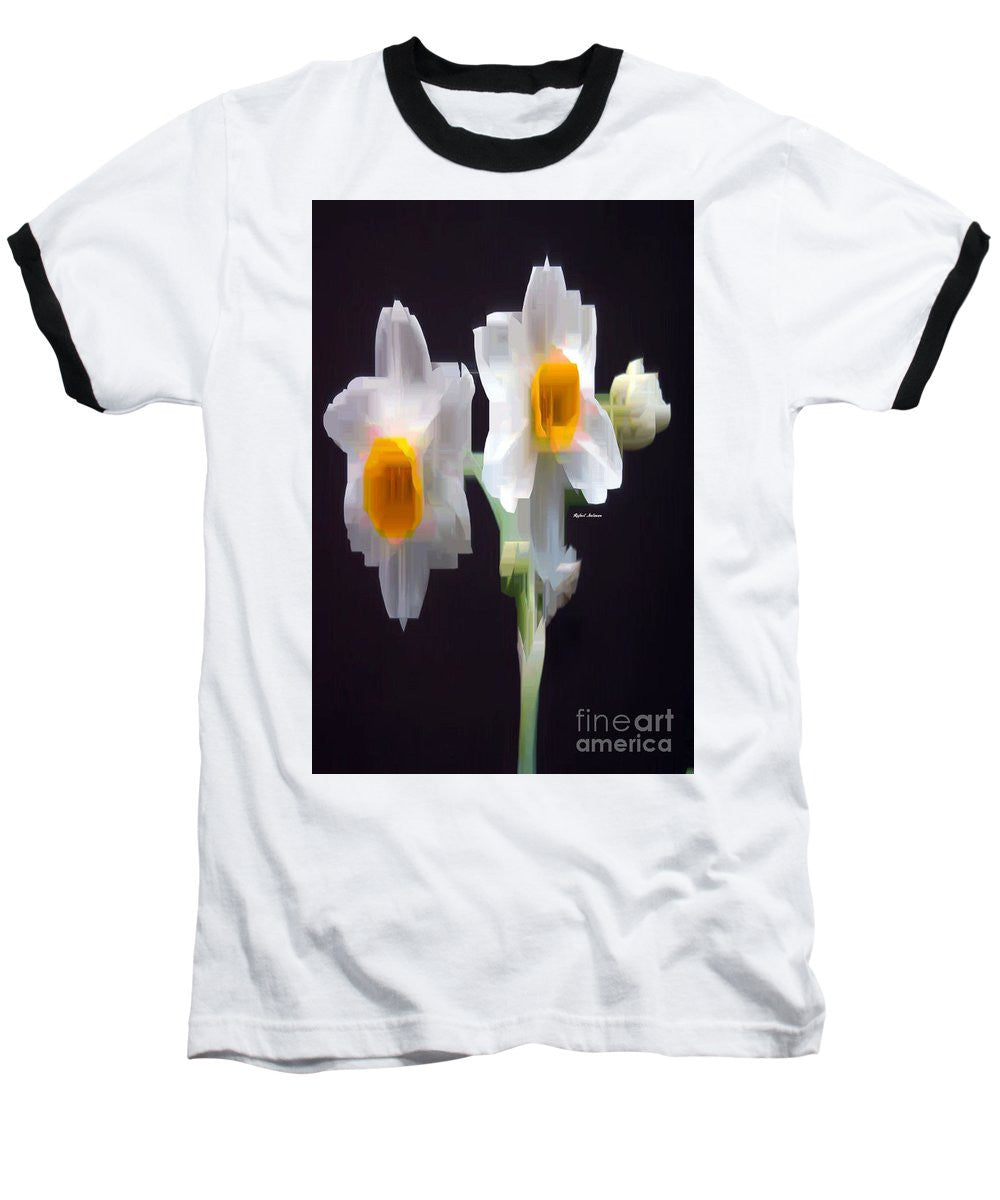 Baseball T-Shirt - White And Yellow Flower