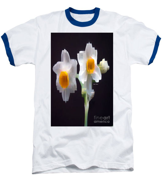 Baseball T-Shirt - White And Yellow Flower