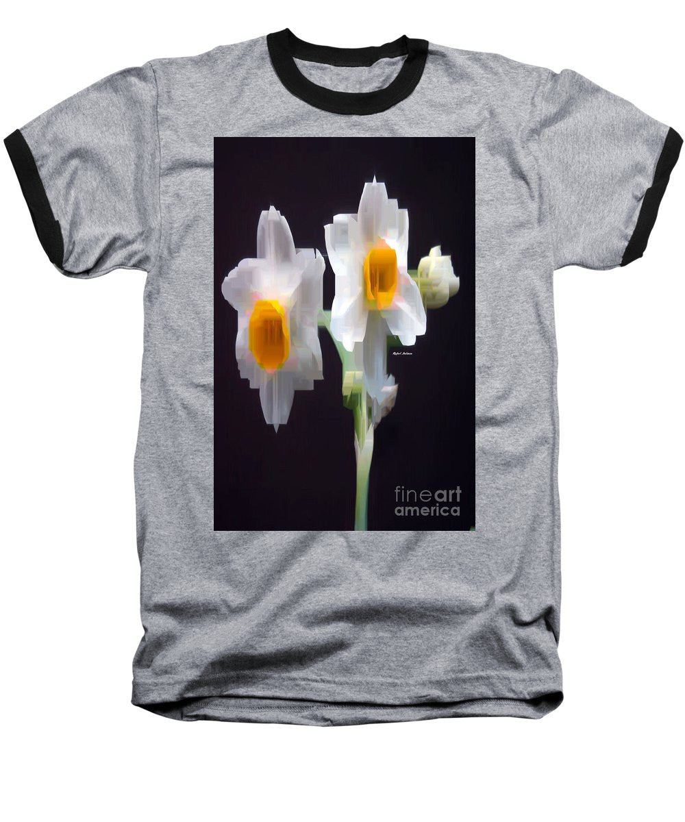 Baseball T-Shirt - White And Yellow Flower