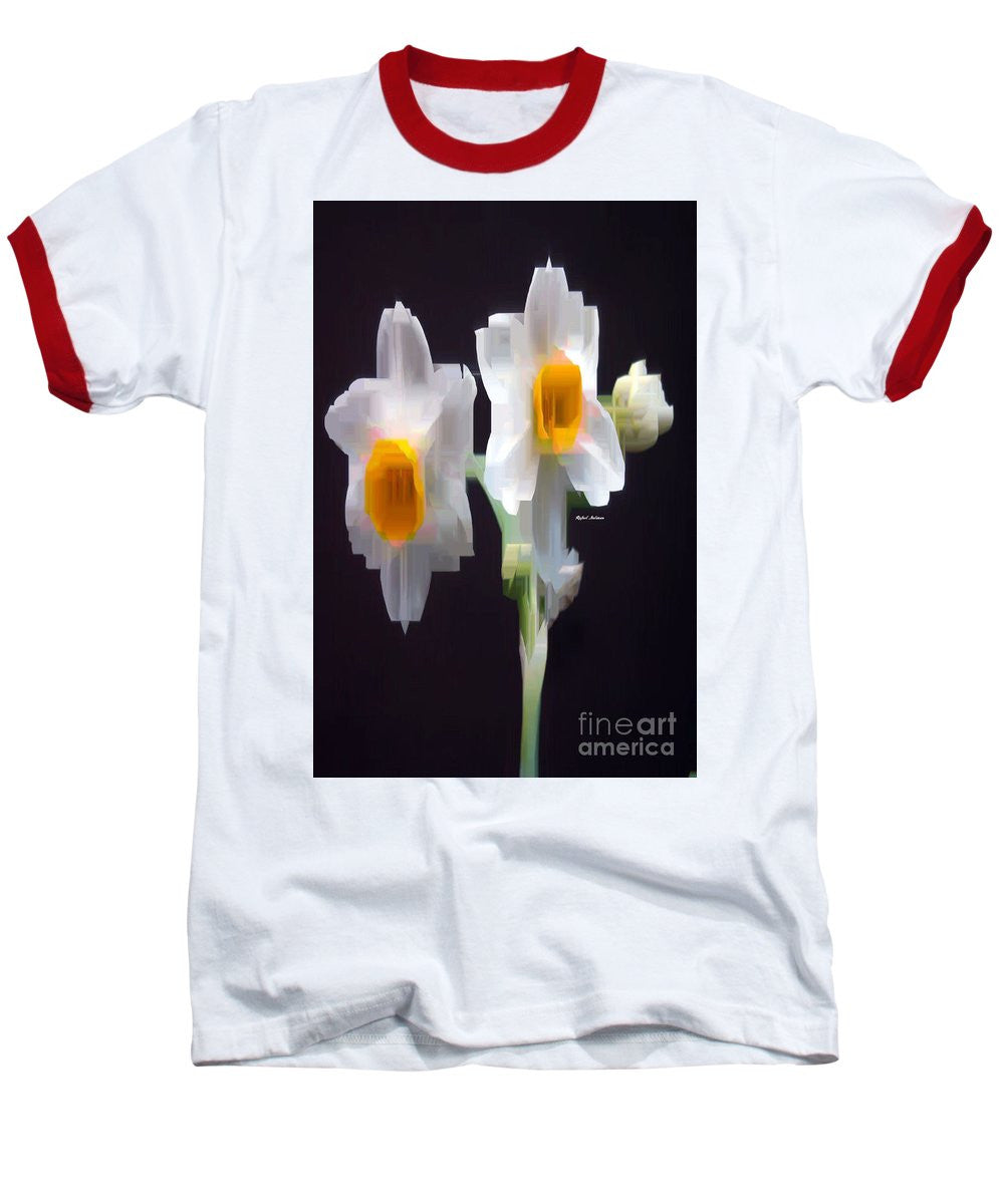 Baseball T-Shirt - White And Yellow Flower