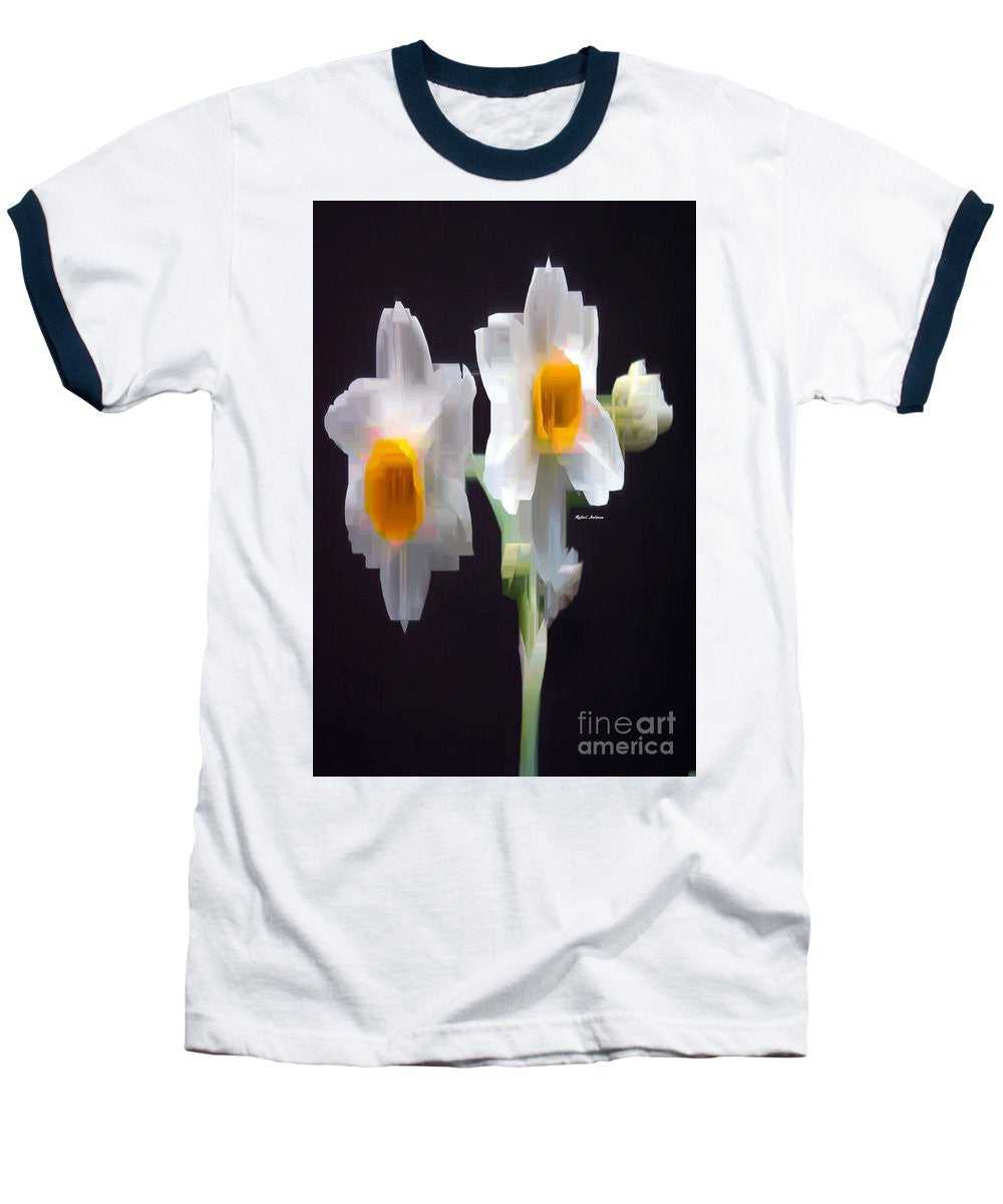 Baseball T-Shirt - White And Yellow Flower