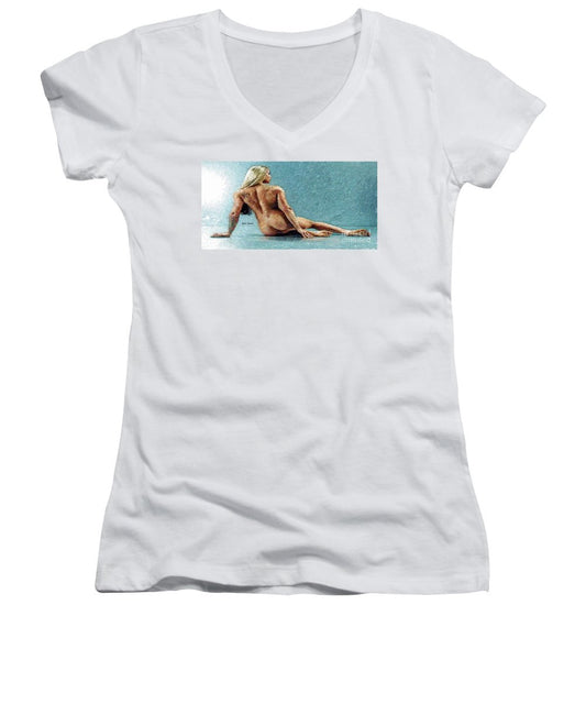 Women's V-Neck T-Shirt (Junior Cut) - Woman In A Flattering Pose