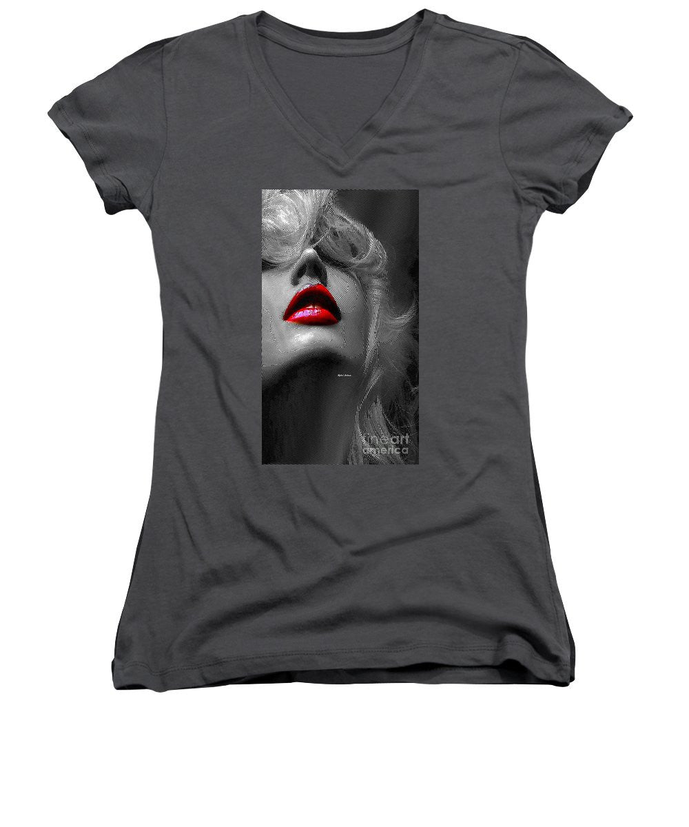 Women's V-Neck T-Shirt (Junior Cut) - Woman With Red Lips