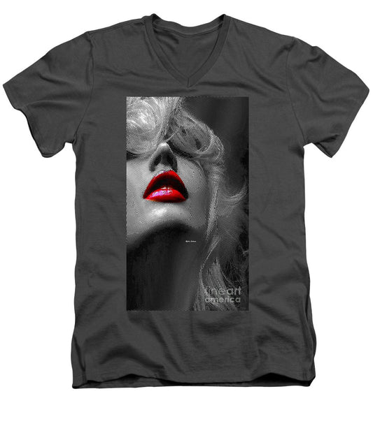 Men's V-Neck T-Shirt - Woman With Red Lips