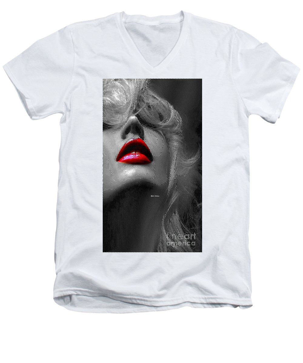 T-shirt col V pour homme - Femme aux lèvres rouges