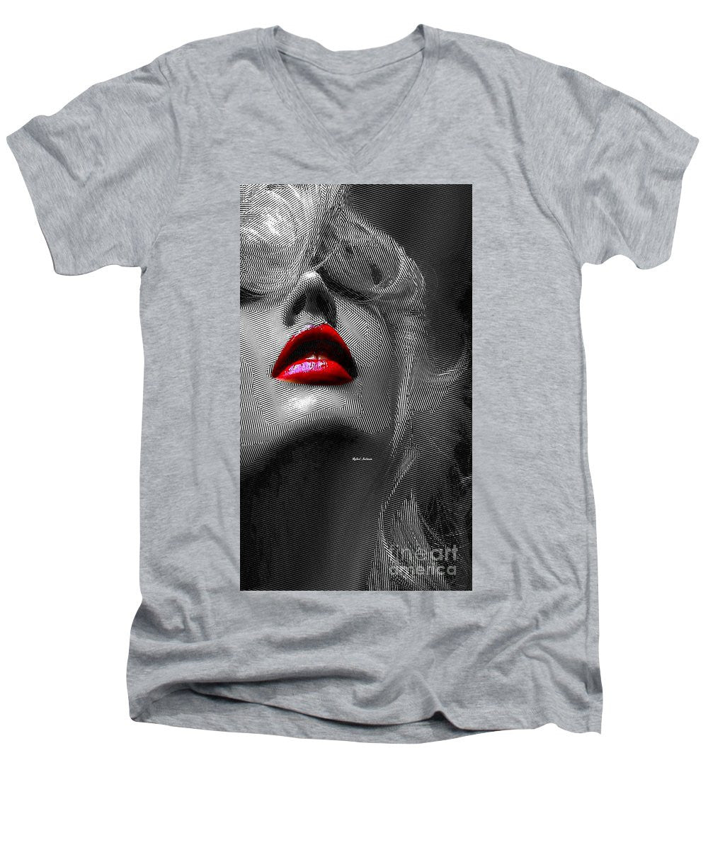 T-shirt col V pour homme - Femme aux lèvres rouges