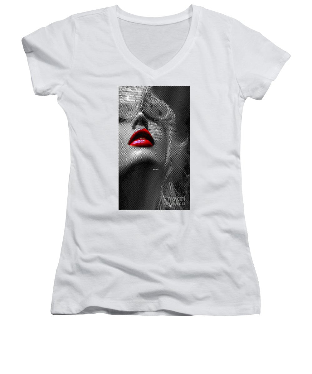 Women's V-Neck T-Shirt (Junior Cut) - Woman With Red Lips