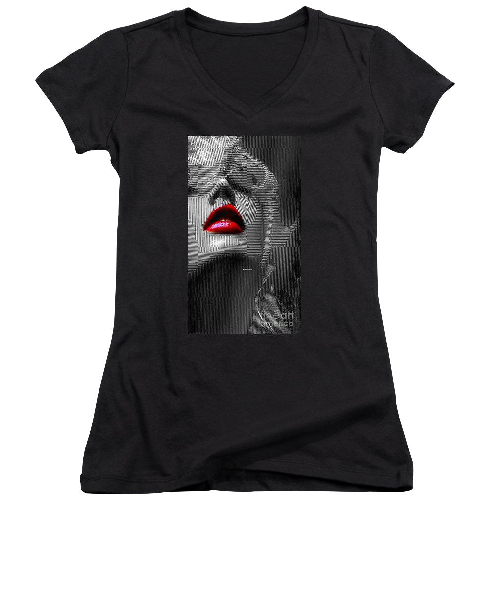 Women's V-Neck T-Shirt (Junior Cut) - Woman With Red Lips