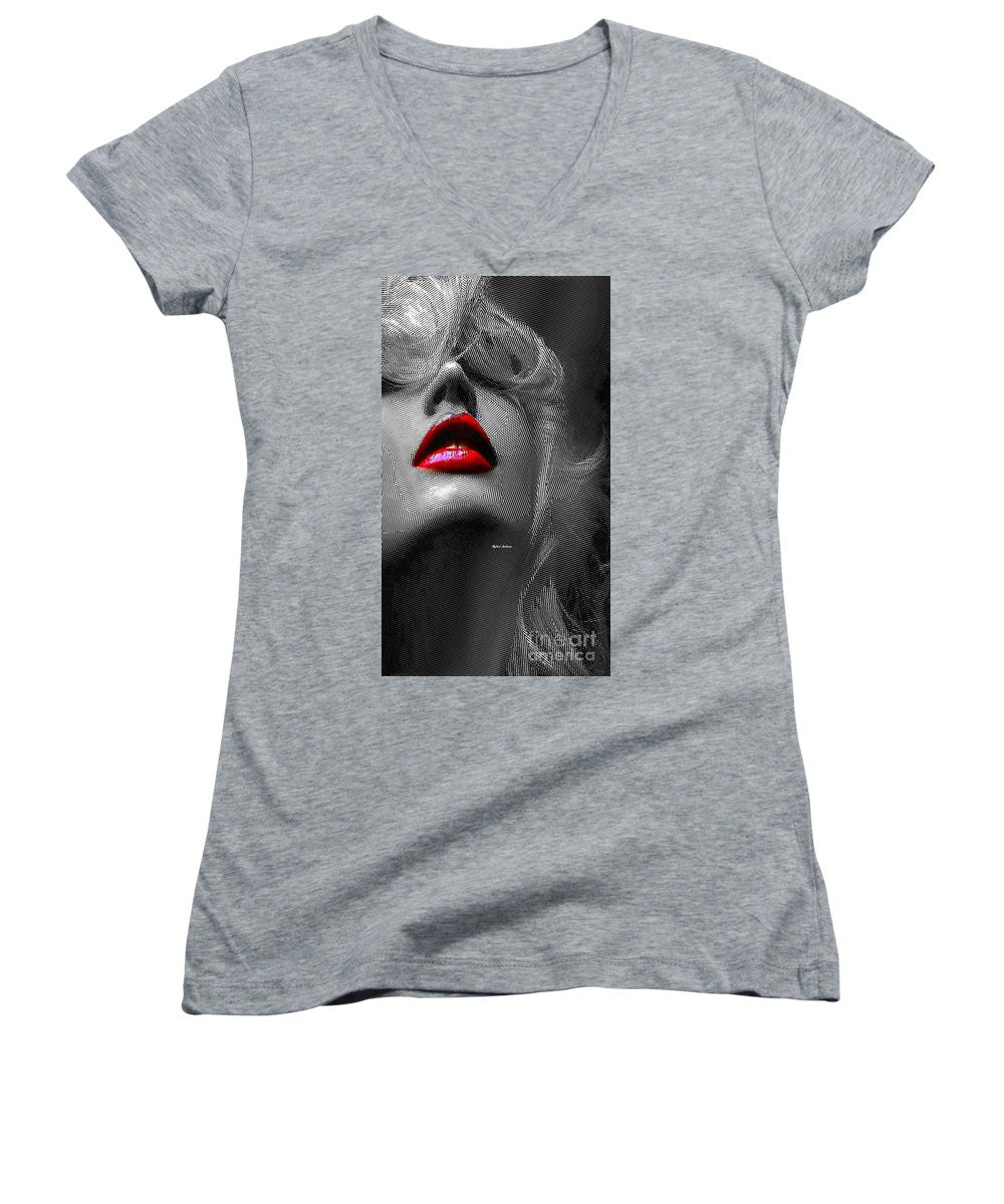 Women's V-Neck T-Shirt (Junior Cut) - Woman With Red Lips