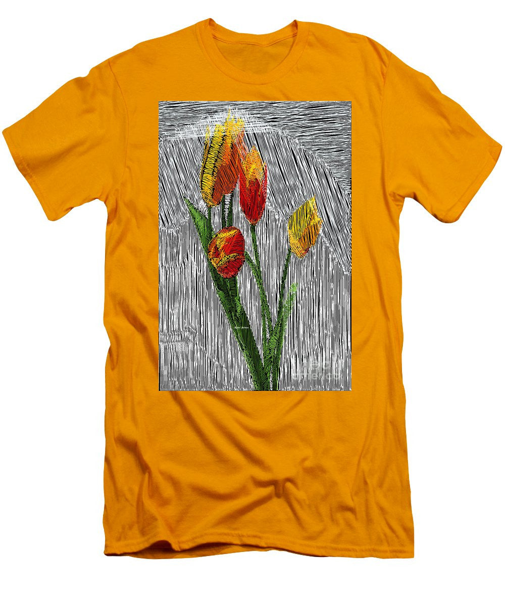 T-shirt pour homme (coupe ajustée) - Tulipes jaunes