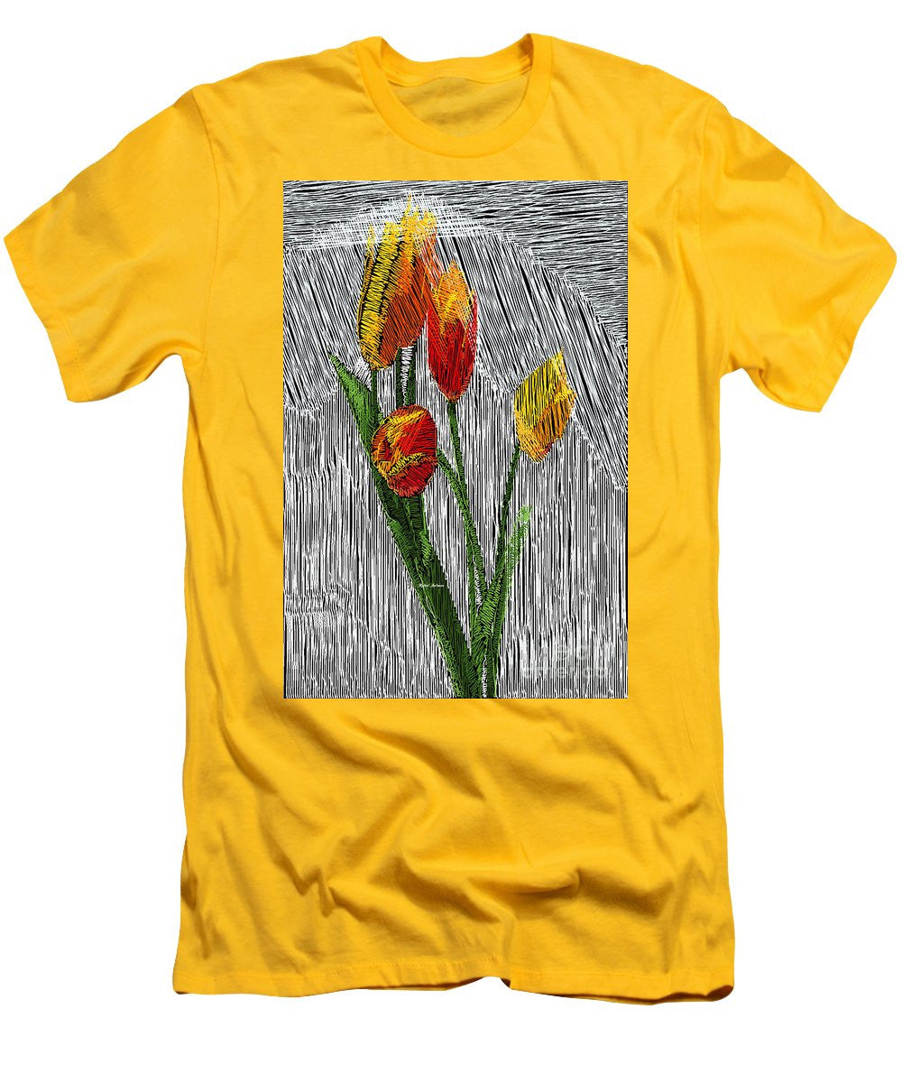 T-shirt pour homme (coupe ajustée) - Tulipes jaunes