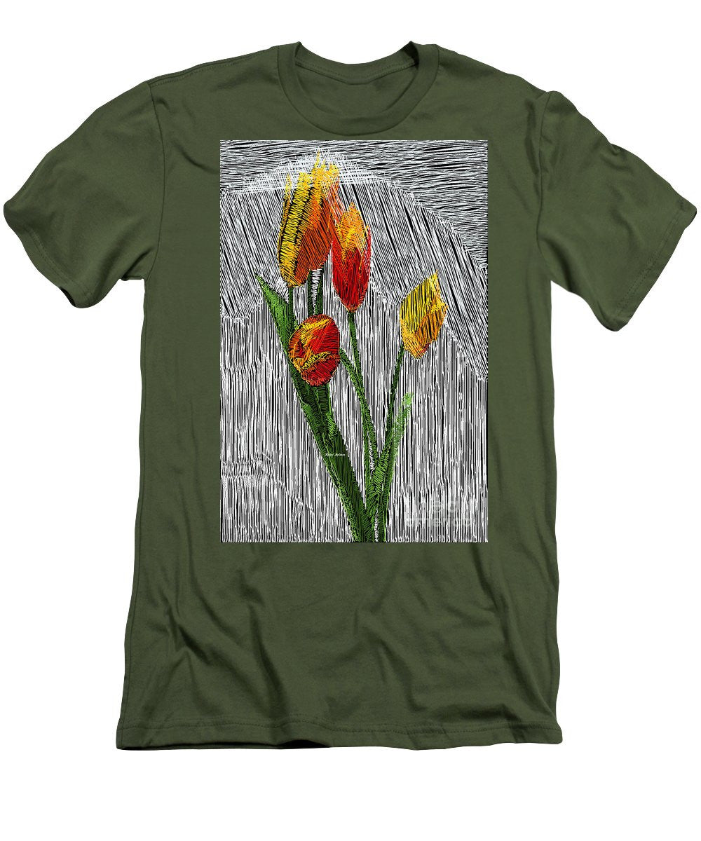 T-shirt pour homme (coupe ajustée) - Tulipes jaunes